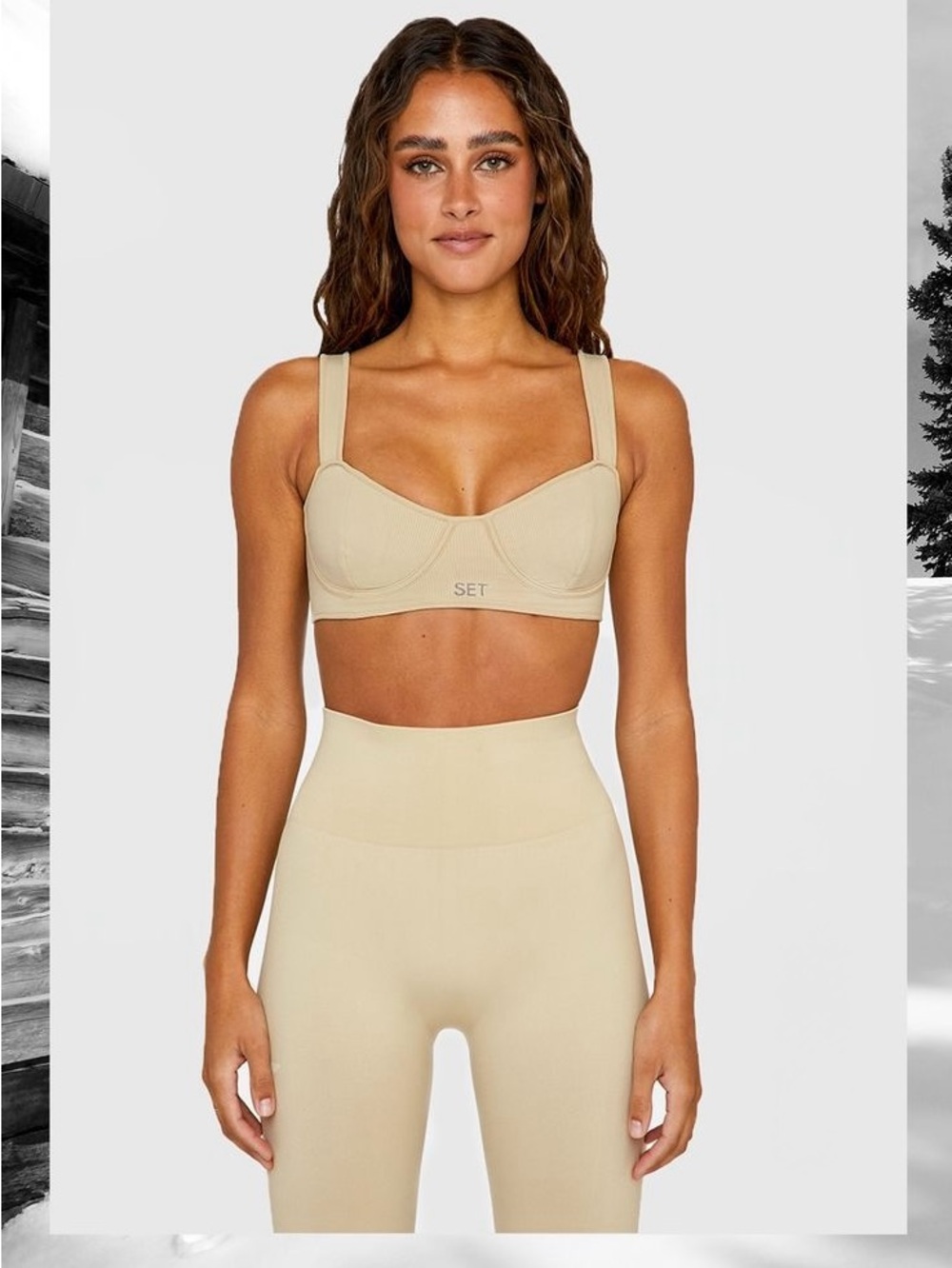 SET Active Sculptflex ribbed Bra & Leggings in color Cashmere